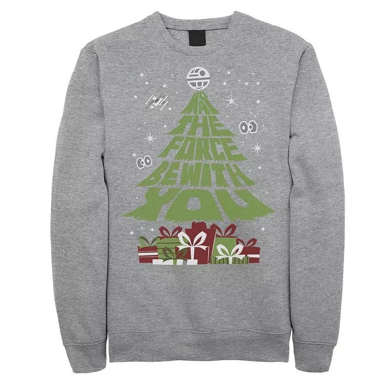 Mens Star Wars May The Force Be With You Christmas Tree Sweatshirt Athletic Grey Product Image