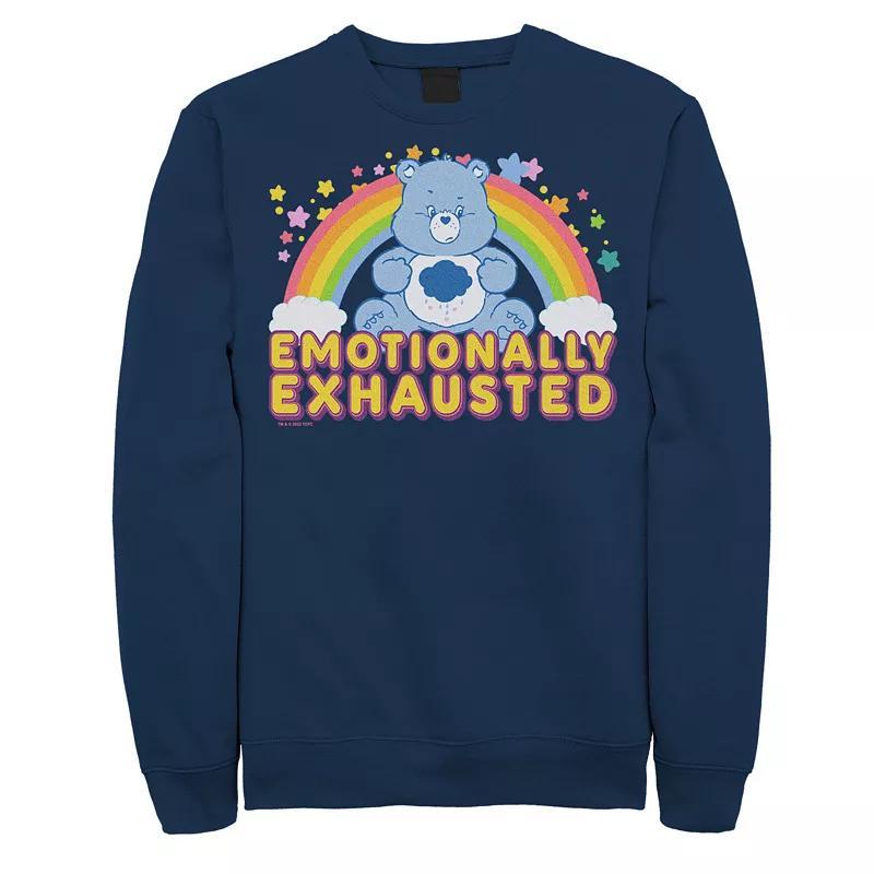 Mens Care Bears Emotionally Exhausted Graphic Fleece Blue Product Image