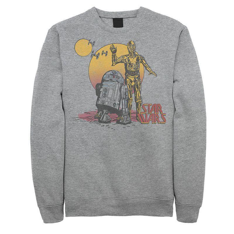 Mens Star Wars R2-D2 And C-3PO Sunset Portrait Graphic Fleece Pullover Athletic Grey Product Image