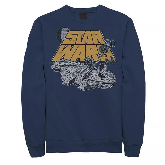 Mens Star Wars Millennium Falcon Star Ship Chase Logo Poster Sweatshirt Blue Product Image