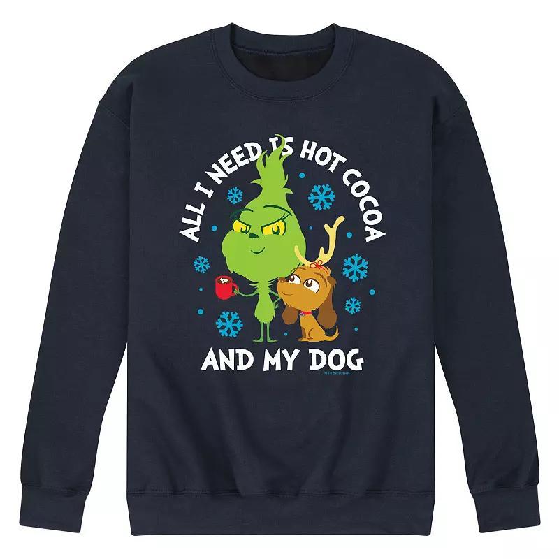 Mens Dr. Seuss The Grinch Hot Cocoa And My Dog Fleece Sweatshirt Blue Product Image