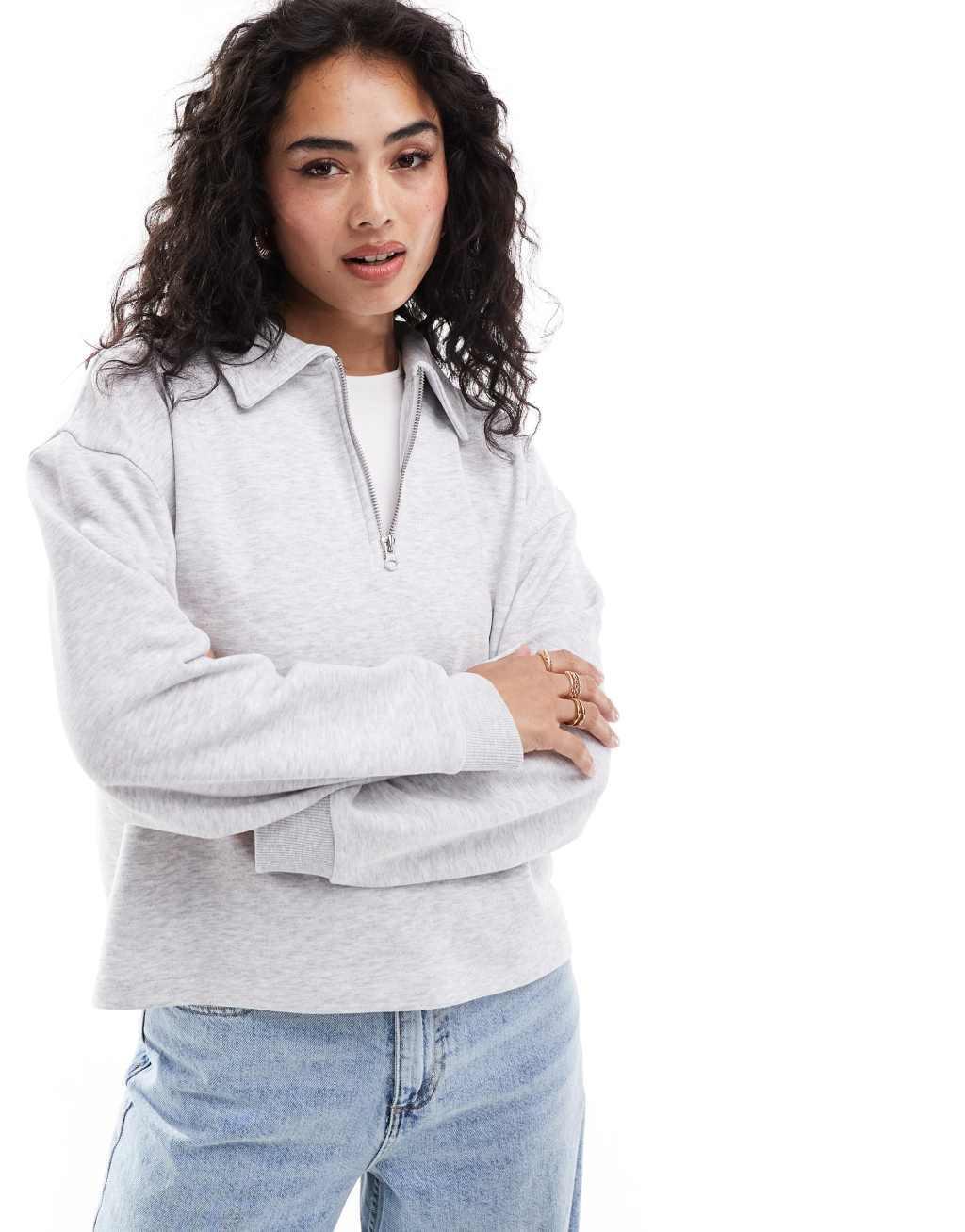 ASOS DESIGN half zip collared sweatshirt in ice heather Product Image