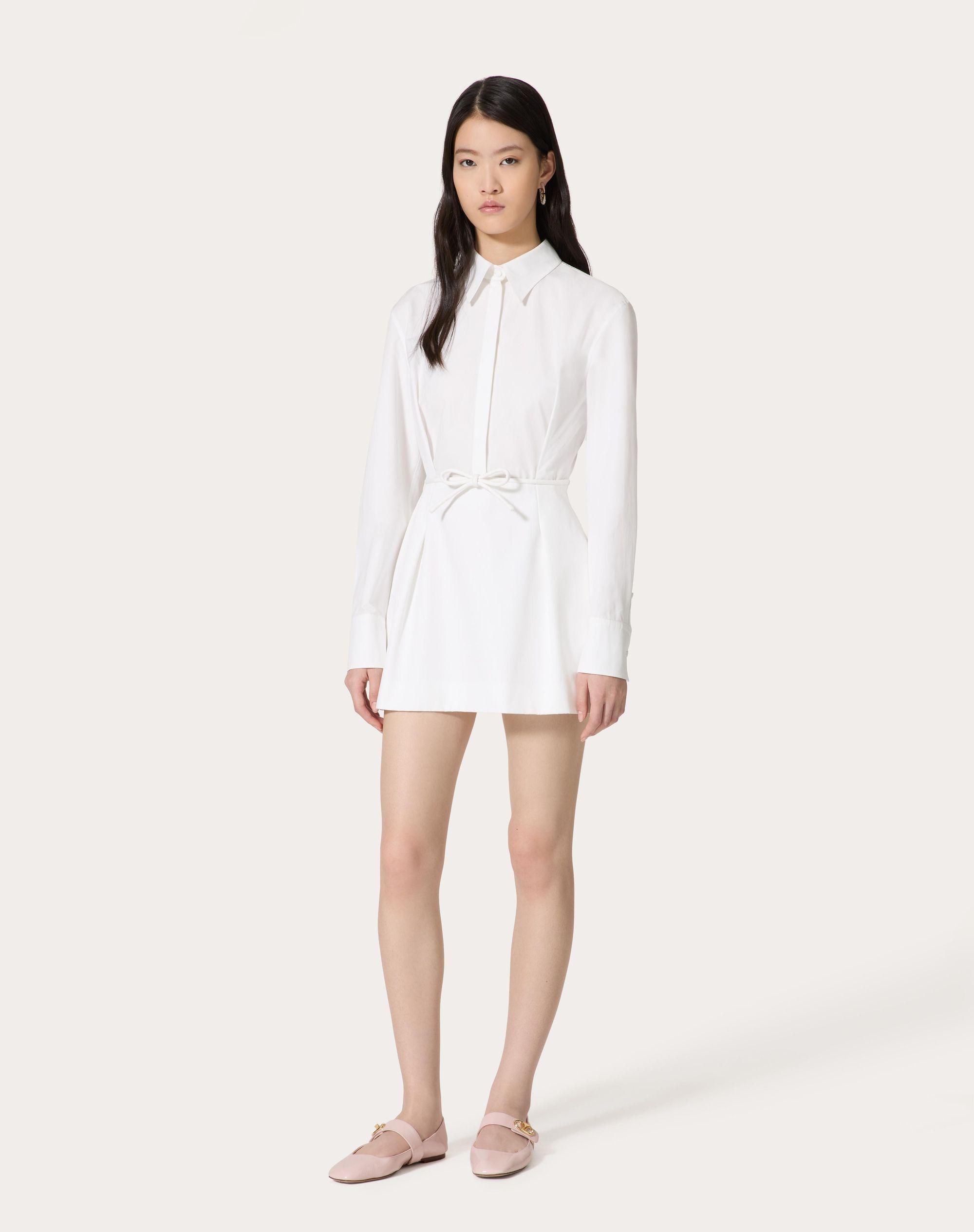 VALENTINO Belted Cotton-poplin Shirt Dress In White Product Image