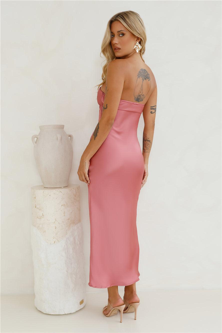 Unlike No Other Strapless Satin Maxi Dress Pink Product Image