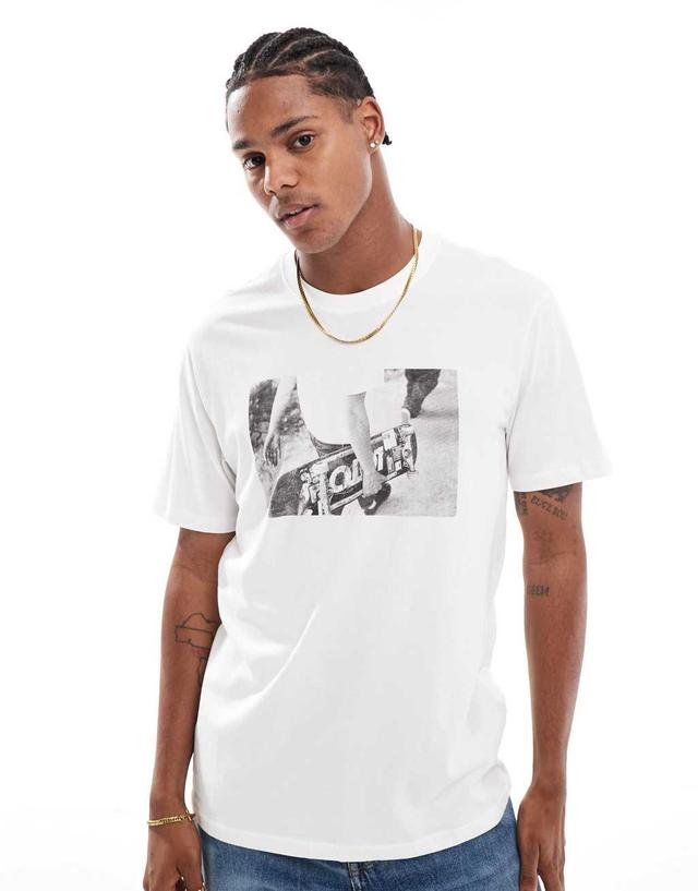 ONLY & SONS regular T-shirt with skateboard print in white Product Image