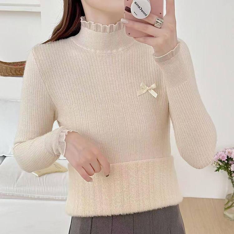 Mock Neck Plain Ribbed Sweater Product Image