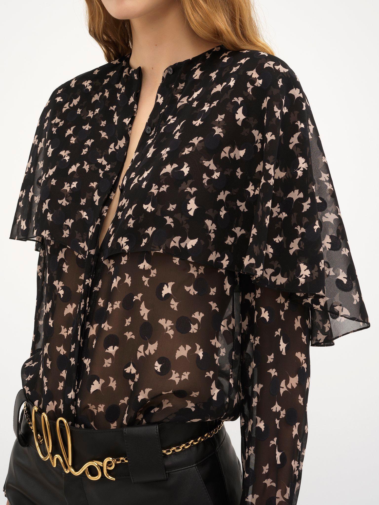 Cape blouse in silk satin jacquard Product Image