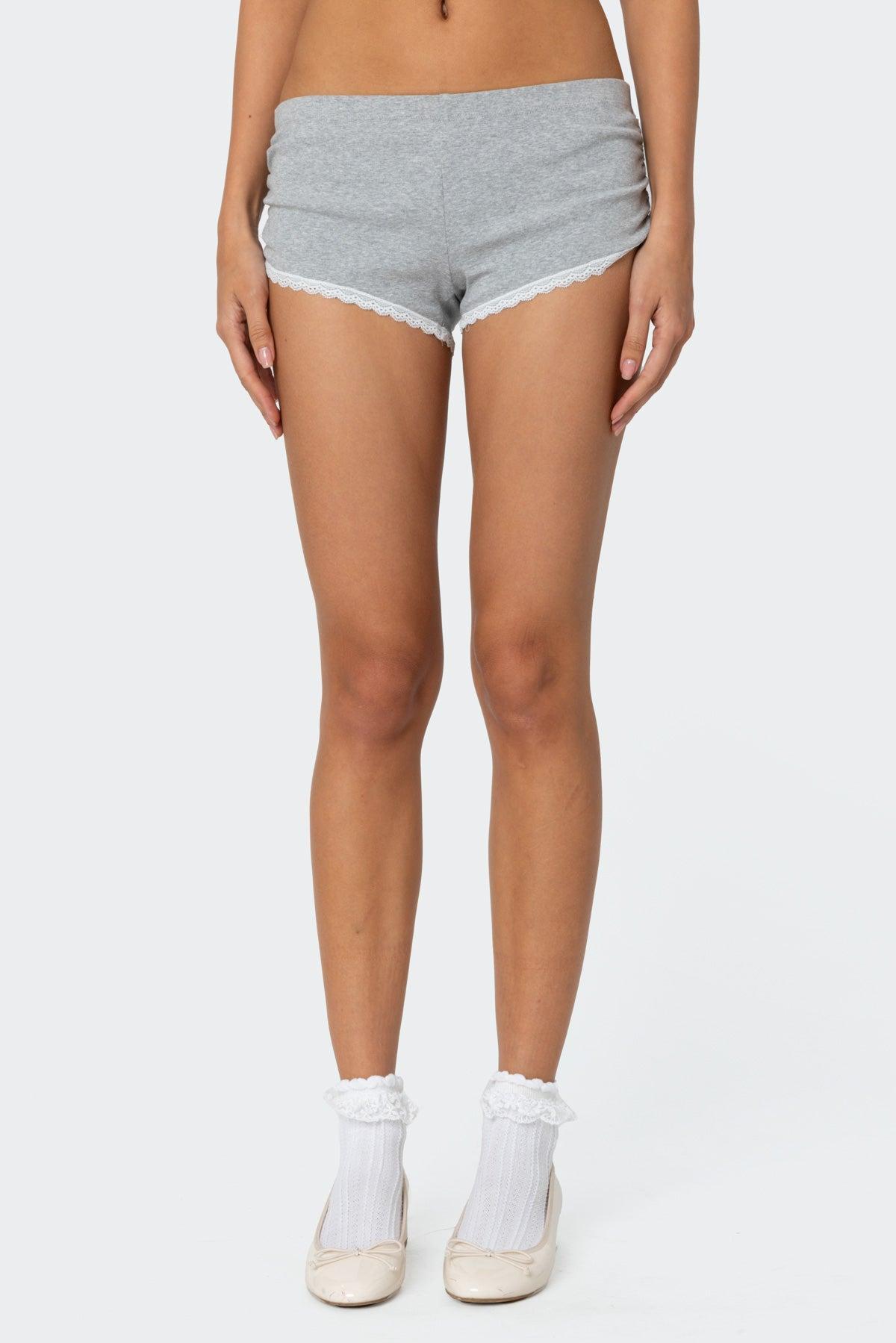 Kadence Ruched Lace Trim Shorts Product Image