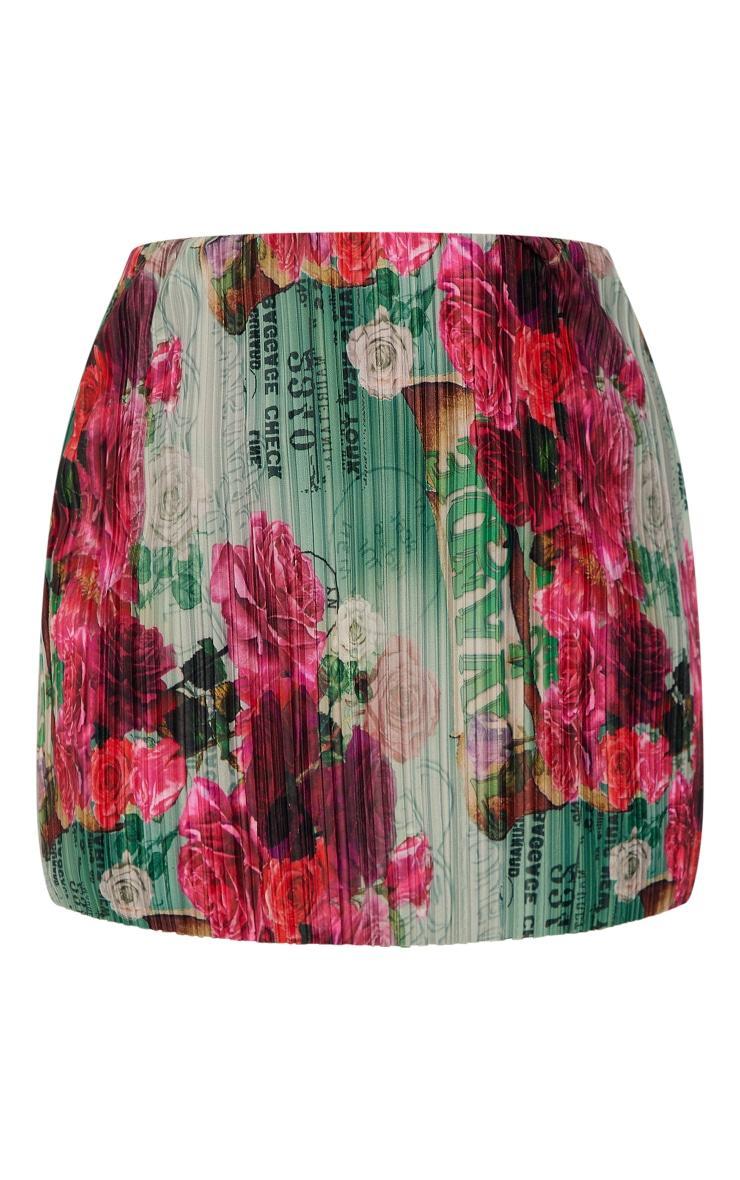 Pink Floral Printed Plisse Micro Mini Skirt Product Image