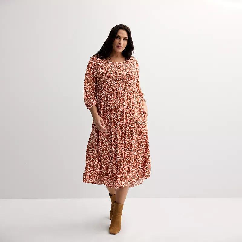 Plus Size Croft & Barrow 3/4 Sleeve Smocked Dress, Womens Product Image