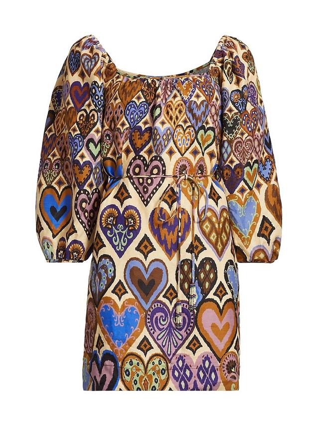 Womens Hearts Ikat Cream Long-Sleeve Minidress Product Image