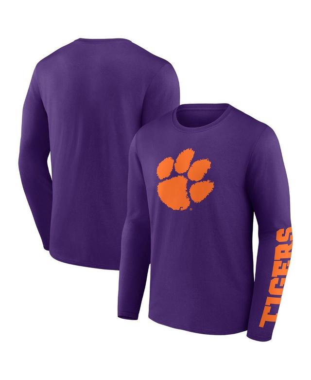 Mens Fanatics Purple Clemson Tigers Double Time 2-Hit Long Sleeve T-shirt Product Image