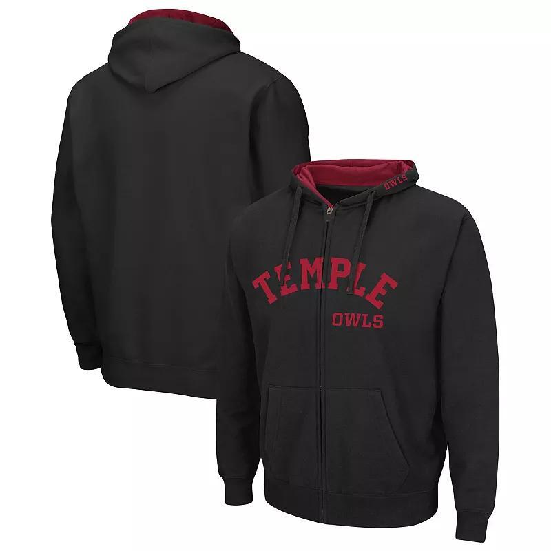 Mens Colosseum Black Temple Owls Arch & Team Logo 3.0 Full-Zip Hoodie Jacket Product Image