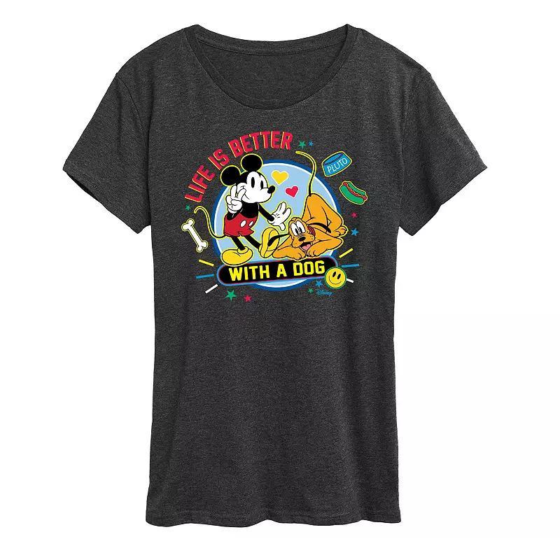 Disneys Mickey Mouse & Pluto Womens Life Is Better With A Dog Graphic Tee Product Image