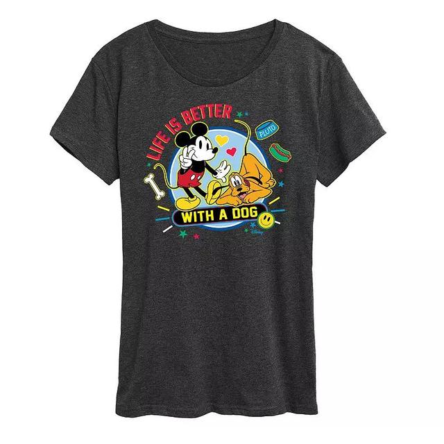 Disneys Mickey Mouse & Pluto Womens Life Is Better With A Dog Graphic Tee Product Image