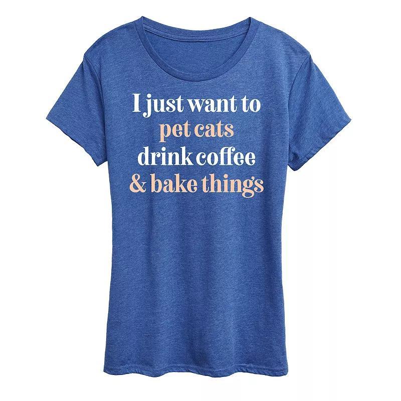 Womens Pet Cats Drink Coffee Bake Graphic Tee Blue Product Image