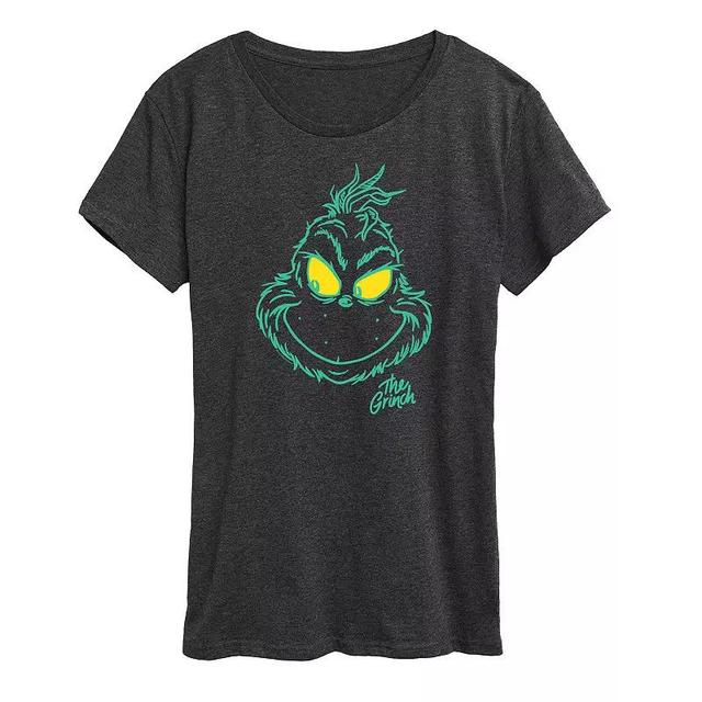 Womens Dr. Seuss The Grinch Face Graphic Tee, Girls Grey Heather Product Image