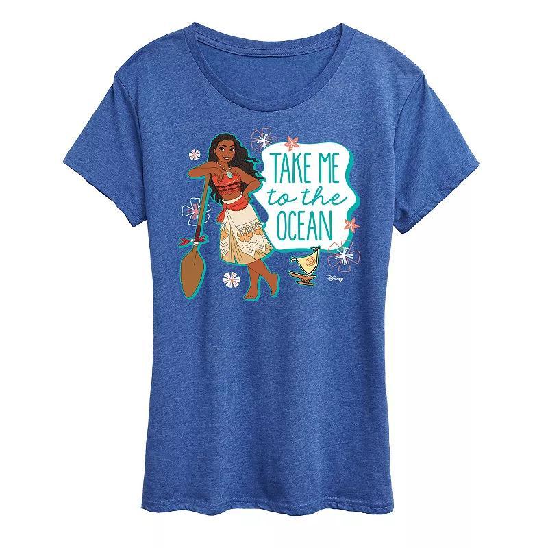 Disney Princess Moana Womens Ocean Graphic Tee, Girls Heather Grey Product Image