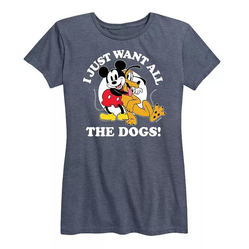 Disneys Mickey Mouse & Pluto Womens Just Want All Dogs Graphic Tee Grey Gray Product Image