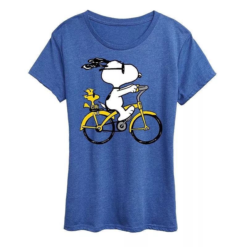 Womens Peanuts Snoopy & Woodstock Riding Bike Graphic Tee Product Image