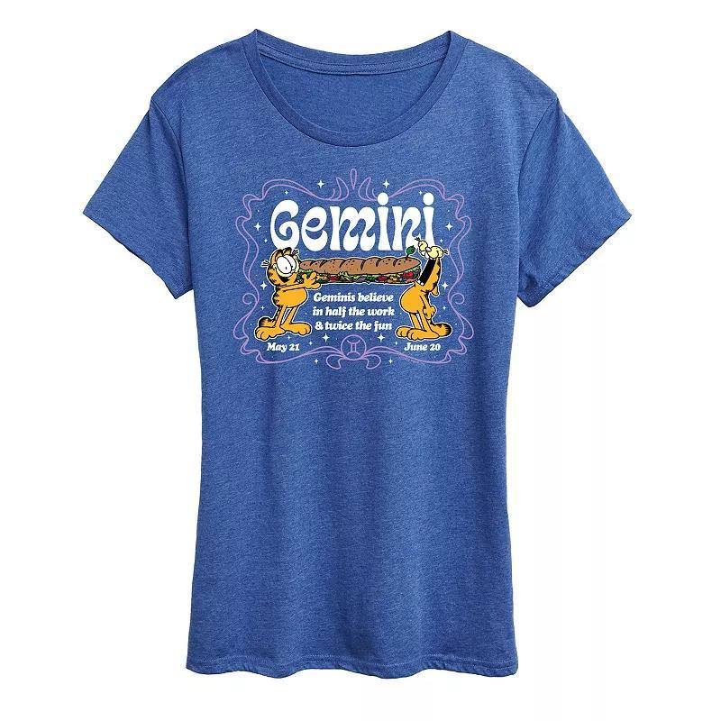 Womens Garfield Gemini Graphic Tee Grey Royal Blue Product Image