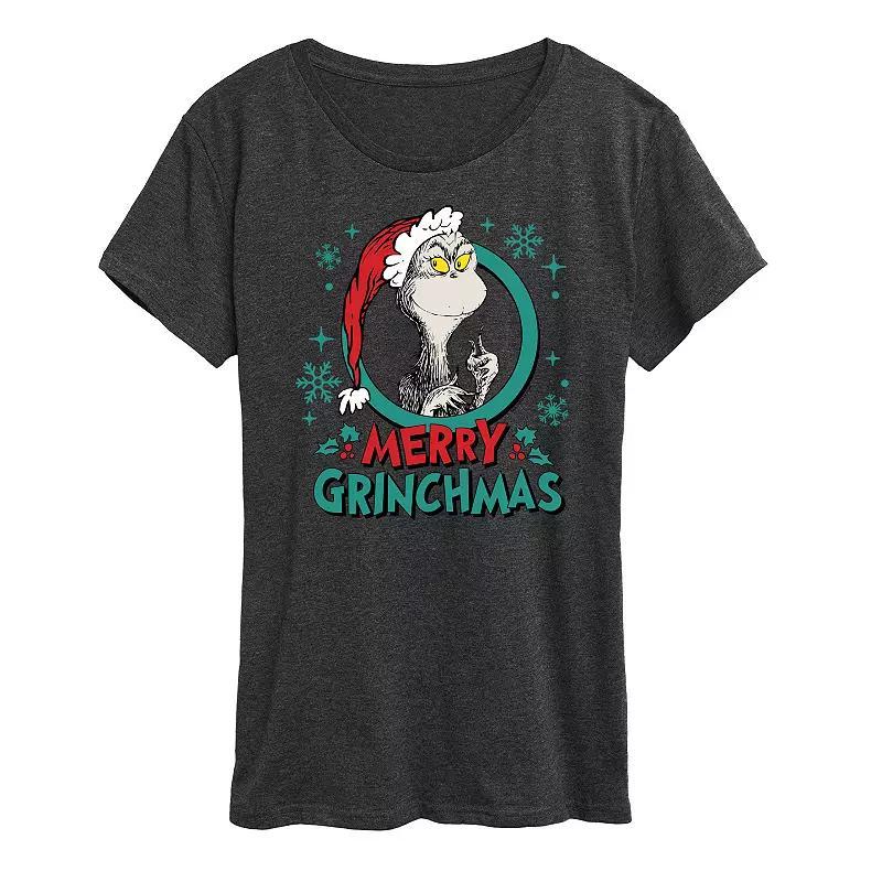 Womens Dr. Seuss The Grinch Grinchmas Circle Graphic Tee, Girls Grey Heather Product Image