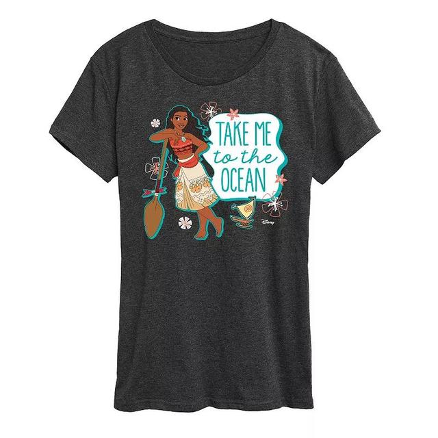 Disney Princess Moana Womens Ocean Graphic Tee, Girls Heather Grey Product Image