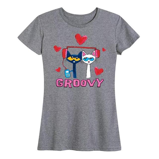 Womens Pete The Cat Groovy Love Graphic Tee Grey Gray Product Image