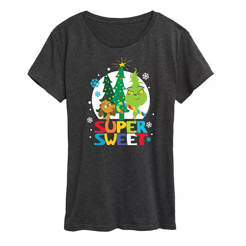 Womens Dr. Seuss Little Grinch Super Sweet Graphic Tee, Girls Grey Heather Product Image