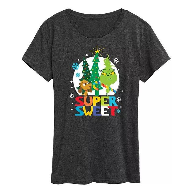 Womens Dr. Seuss Little Grinch Super Sweet Graphic Tee, Girls Grey Heather Product Image