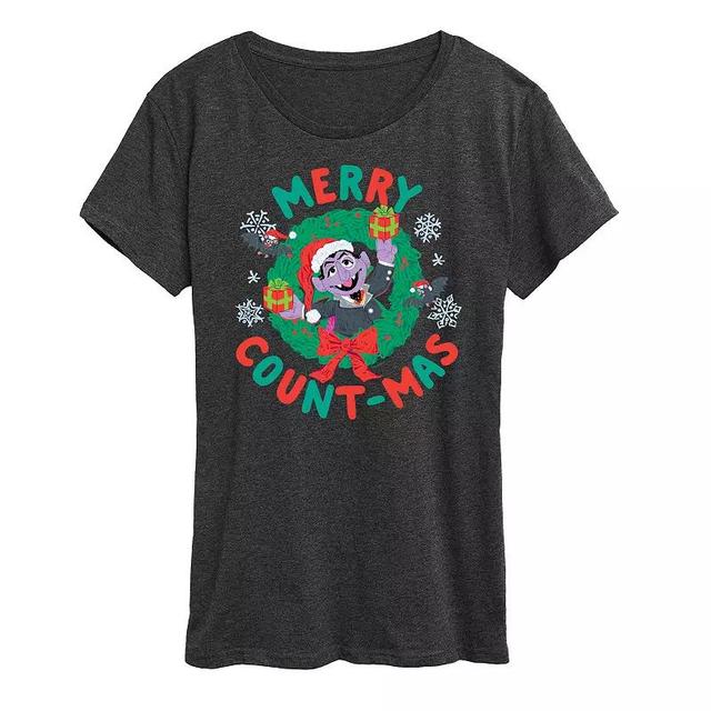 Womens Sesame Street Merry Countmas Graphic Tee, Girls Heather Grey Product Image