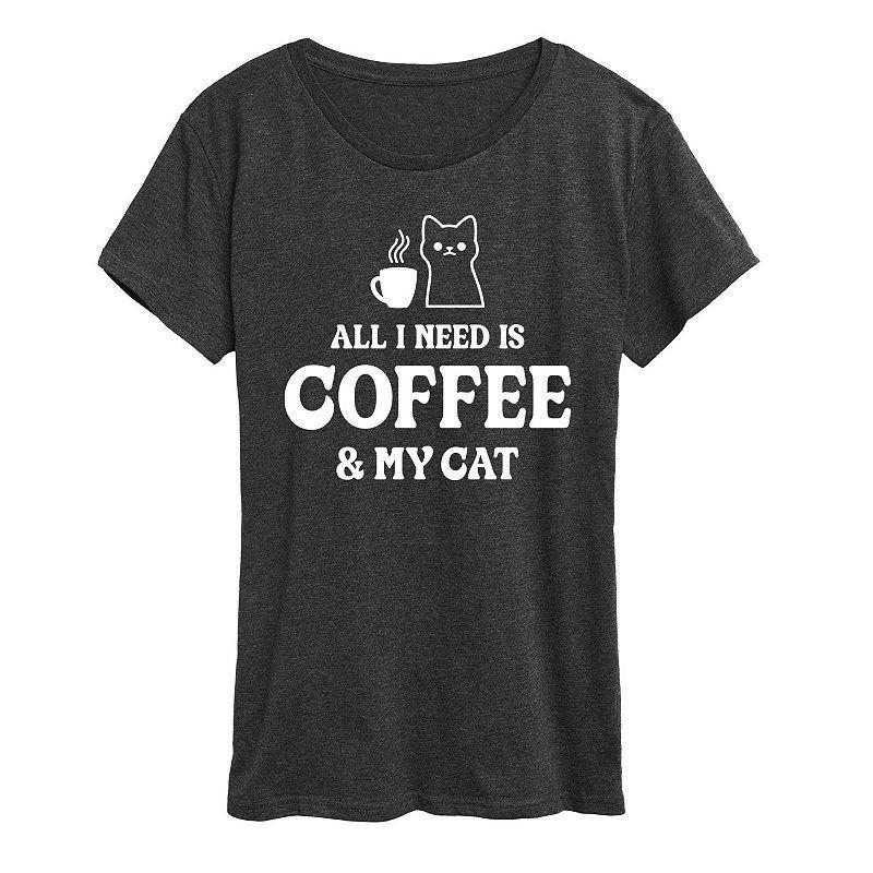 Womens All I Need Coffee Cat Graphic Tee Grey Product Image