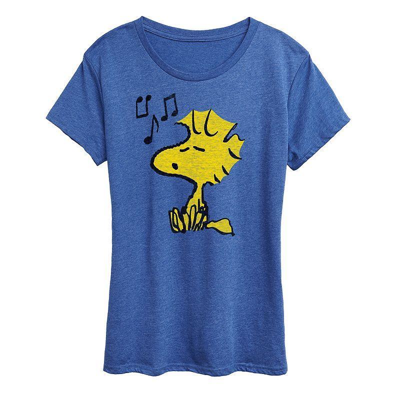 Womens Peanuts Woodstock Singing Graphic Tee Grey Royal Blue Product Image