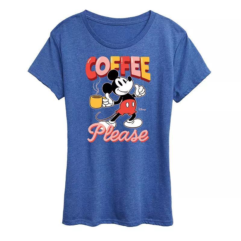 Disneys Mickey Mouse Womens Coffee Graphic Tee Grey Royal Blue Product Image