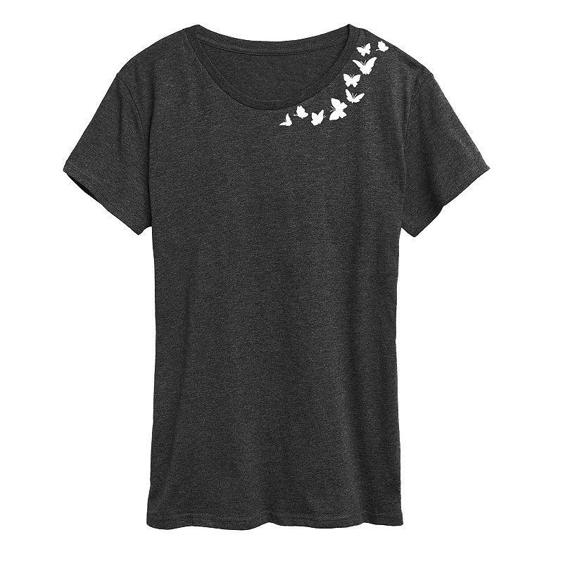 Instant Message Womens Womens Tee Shirts HEATHER Charcoal Butterflies Graphic Tee - Women, Juniors, Plus & Petite Plus Product Image