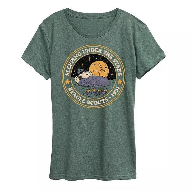 Womens Peanuts Snoopy & Woodstock Sleeping Under Stars Graphic Tee Grey Green Product Image