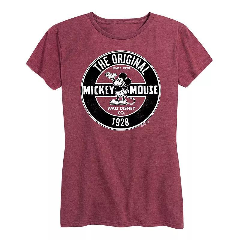 Disneys Mickey Mouse Womens Badge Graphic Tee Grey Dark Red Product Image