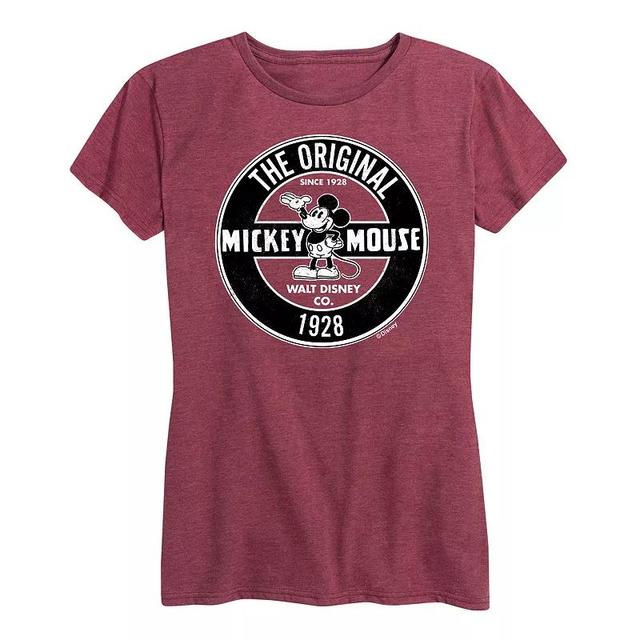 Disneys Mickey Mouse Womens Badge Graphic Tee Grey Dark Red Product Image