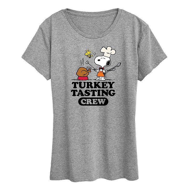 Womens Peanuts Snoopy & Woodstock Turkey Tasting Crew Graphic Tee Green Product Image