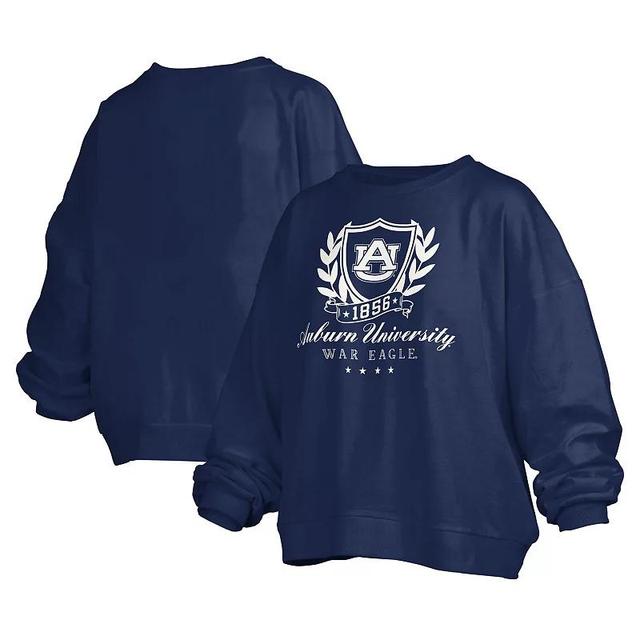 Womens Pressbox Auburn Tigers Big Aug Script Janice Oversized Pullover Sweatshirt Blue Product Image