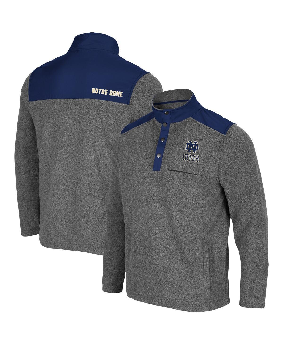 Mens Colosseum Heathered Charcoal and Navy Notre Dame Fighting Irish Huff Snap Pullover - Heathered Charcoal Product Image