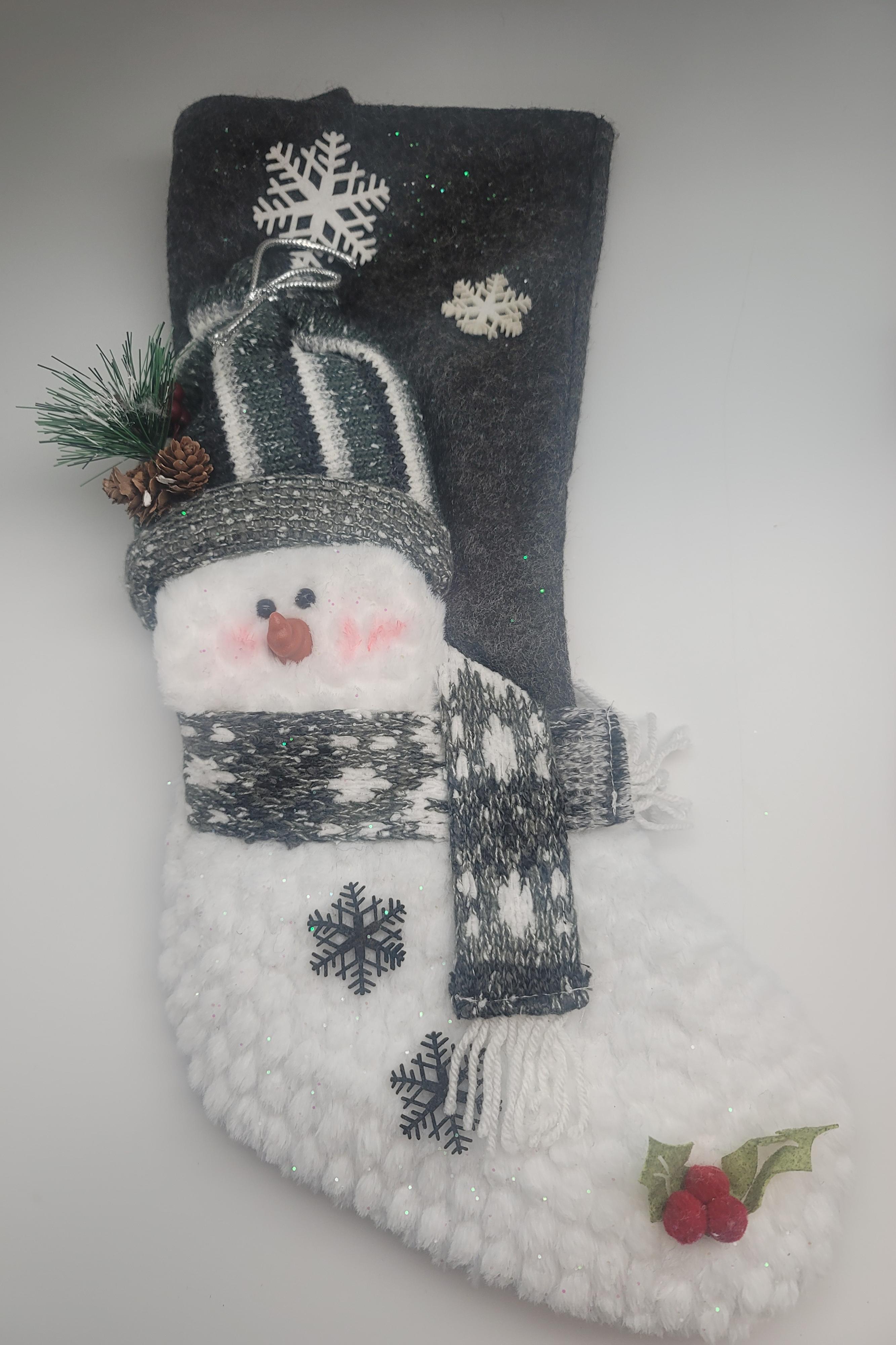 Gray snow man Christmas stocking Male Product Image