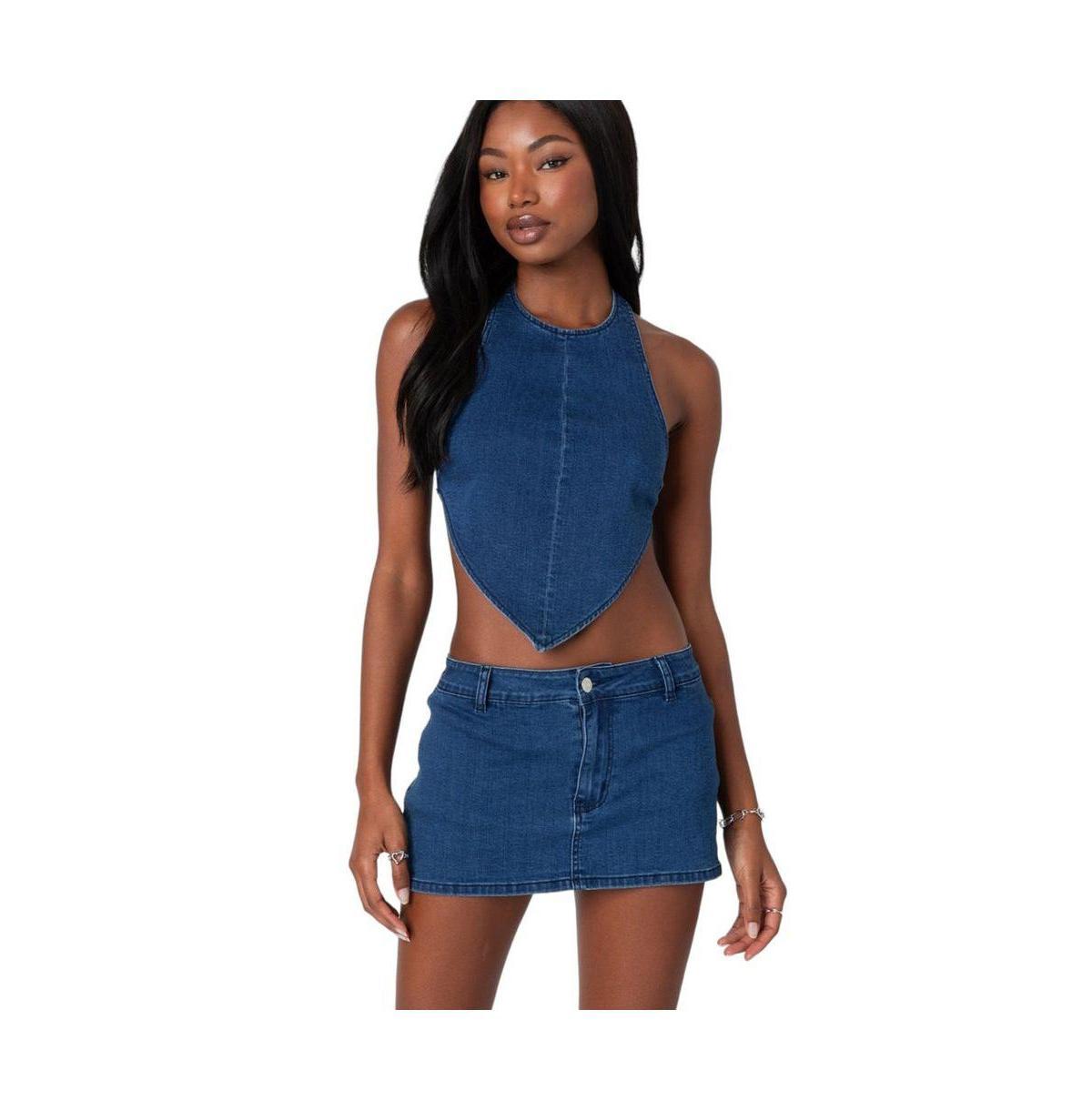 Edikted Womens Sydnie Denim Open Back Top Product Image