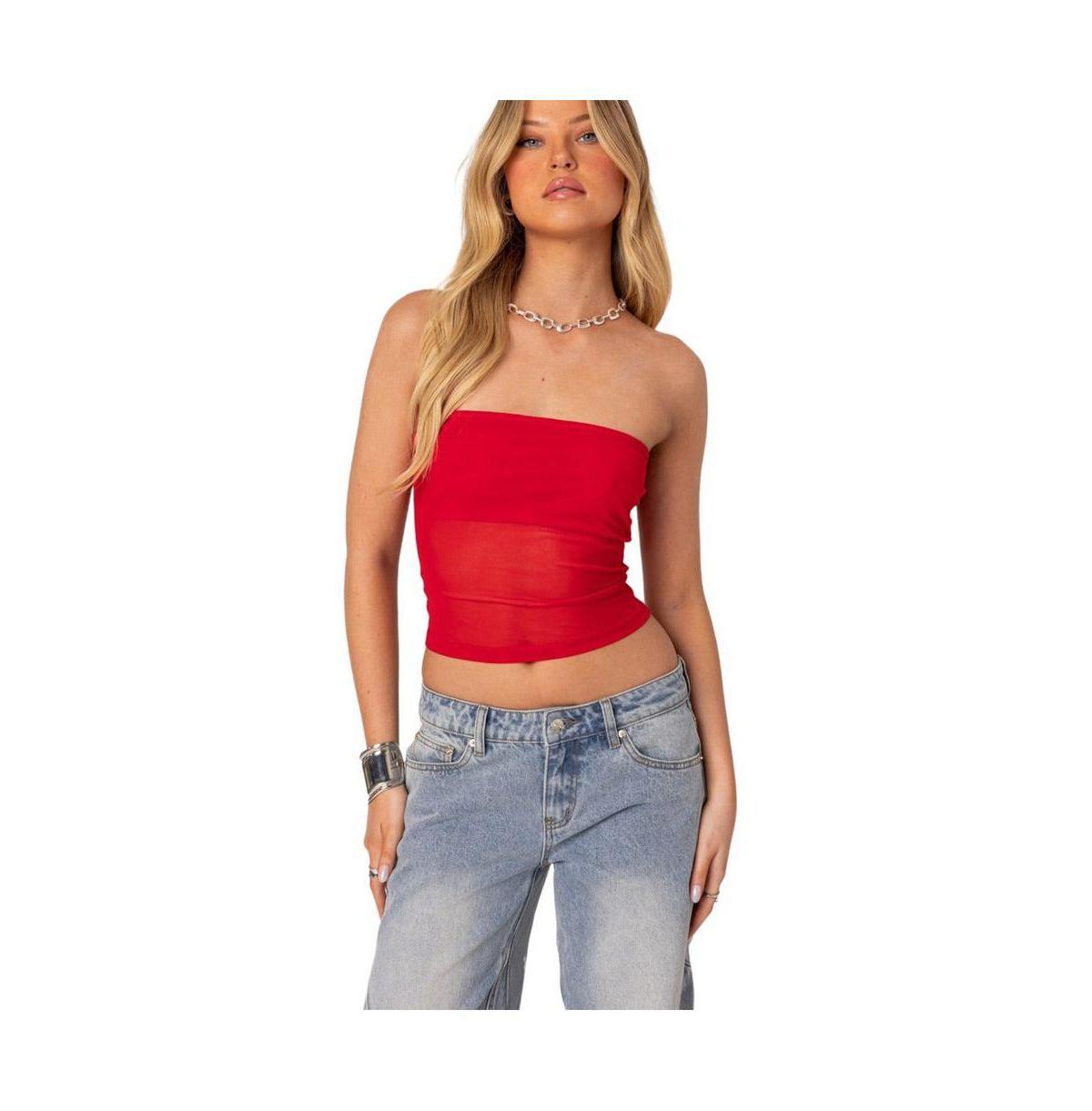 Edikted Womens Celestia Sheer Mesh Tube Top Product Image