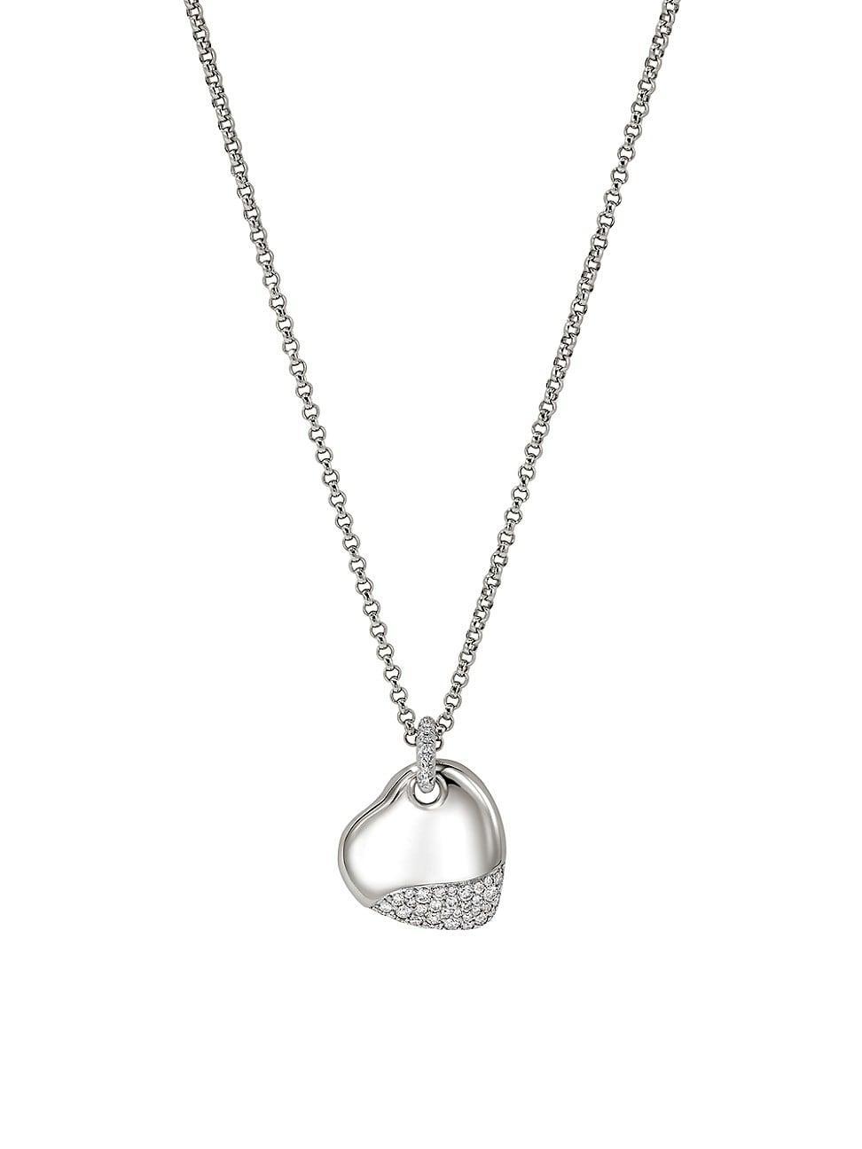 Womens Pebble Sterling Silver & 0.62 TCW Diamond Heart Pendant Necklace Product Image