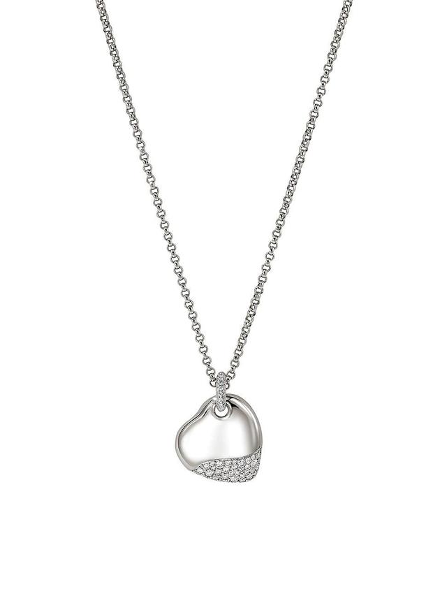 Womens Pebble Sterling Silver & 0.62 TCW Diamond Heart Pendant Necklace Product Image