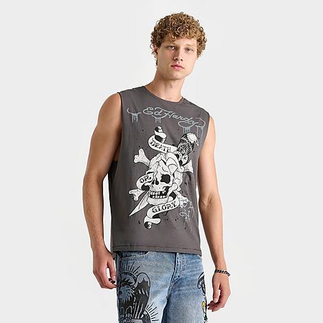 Mens Ed Hardy Death Or Glory Skull Graphic Cut-Off T-Shirt Product Image