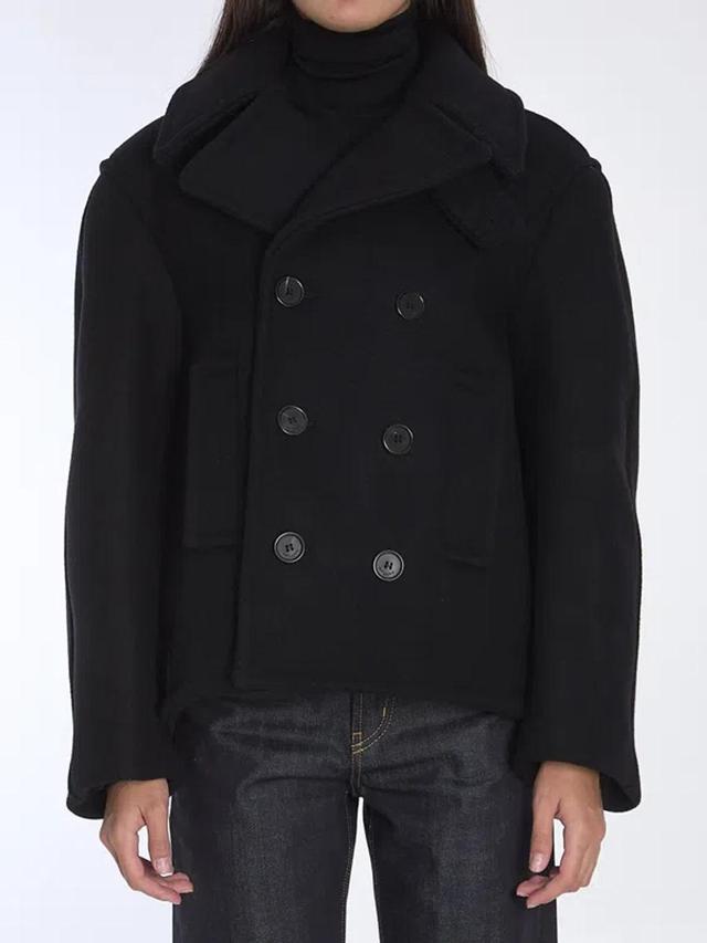 SAINT LAURENT Oversize Pea Coat In Wool In Black Product Image