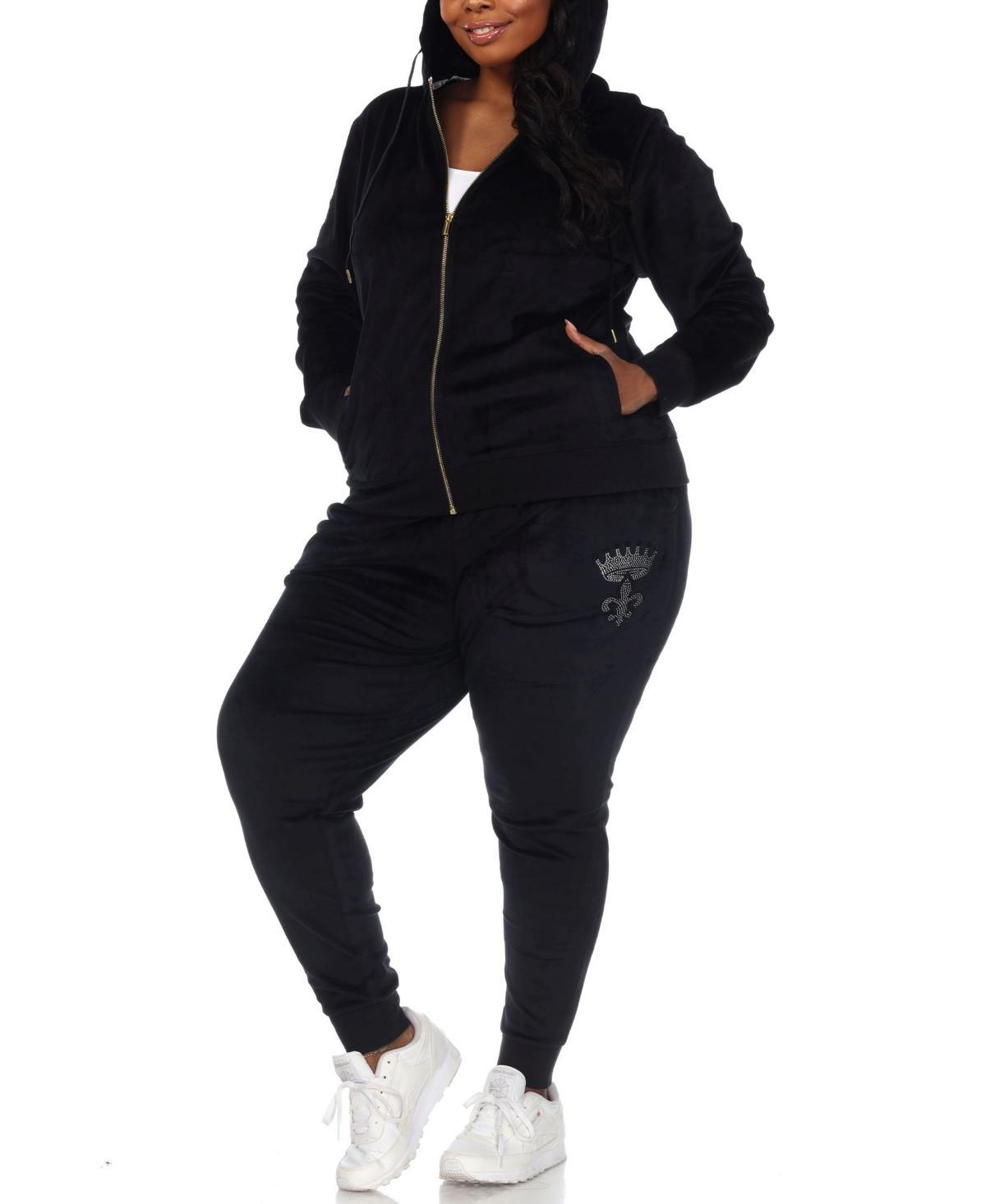 White Mark Plus Size Rhinestone Velour Tracksuit 2 Piece Set Product Image