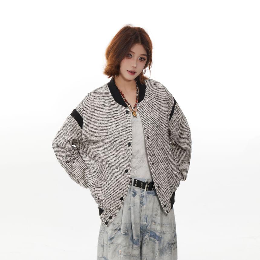 Melange Button Bomber Jacket Product Image